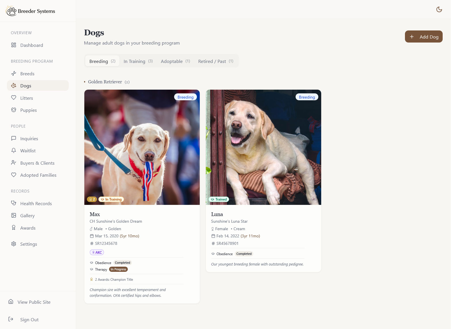 Dog Breeder Software for Professional Breeders | Breeder Systems